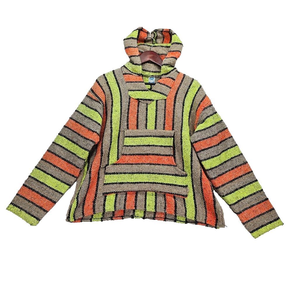 Emisa‎ Baja Mexican Saddle Blanket Pullover Jerga Hoody Drug Rug Mens Medium